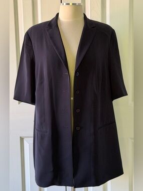 Papell Studio Black Short Sleeve Jacket Size 14 Tailored Button Front Blazer
